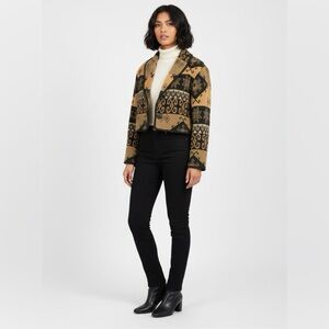 Flashback Vintage Tribal Patterned Blazer - Black and Tan